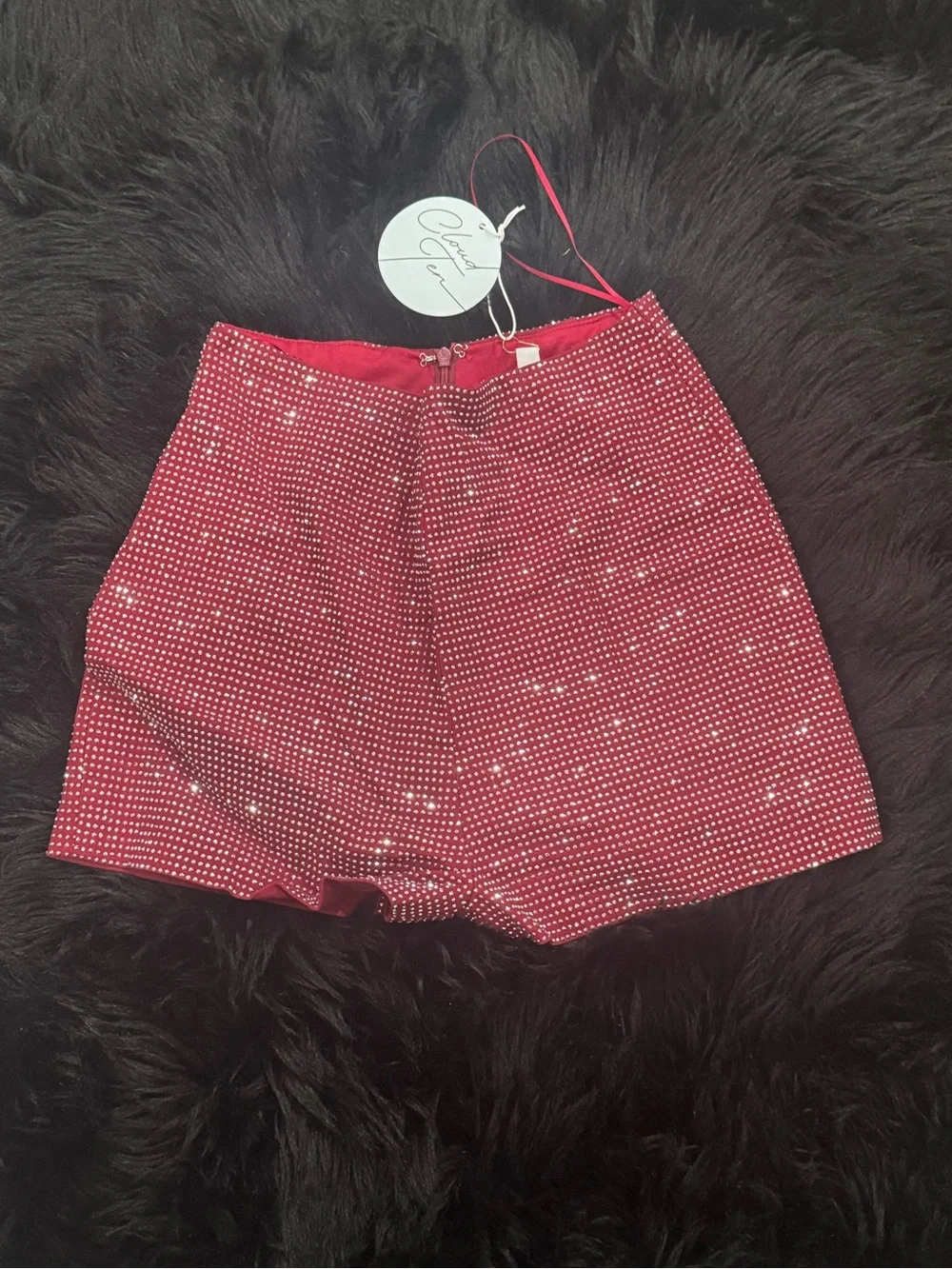 Crystal-Embellished Red Women’s Shorts